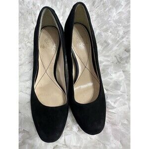 Isola Black Suede Block Heel Pumps Round Toe Slip On Women's Size 6
